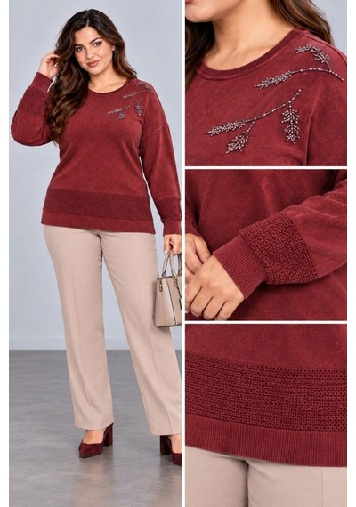Cedy Denim Cedy Denım Kadın Bisiklet Yaka Dal Yaprak İşlemeli Taş Detaylı Dokulu Triko Kazak C27061 Bordo Cedy Denim Cedy Denım Kadın Bisiklet Yaka Dal Yaprak İşlemeli Taş Detaylı Dokulu Triko Kazak C27061 Bordo