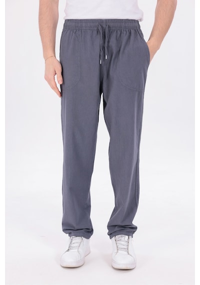 Blayn Jeans Erkek Haki Jogger Pantolon Beli Lastikli Bağcıklı %100 Pamuk Keten Baggy Rahat Günlük Pantolon Antrasit