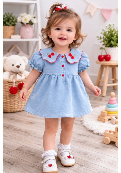 My Baby Kumsal Baby Buu Kiraz Yakalı Kız Bebek Elbise 164 Mavi Mavi