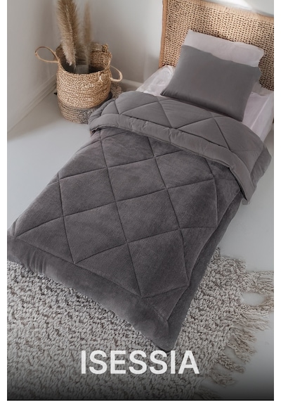 Lüks Wellsoft Çift Taraflı Yumuşak 4 Mevsim Konfor Yorgan Seti Yorgan Uyku Seti 155 X 215 Cm Antrasit