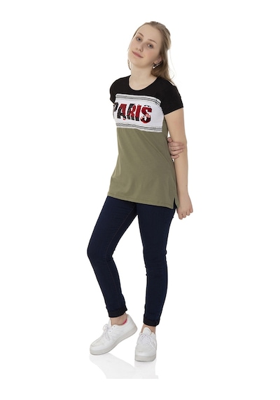 Toontoy Kids Toontoy Kız Çocuk T-shirt Paris Pul Nakış Haki