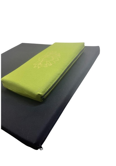 60x60 Meditasyon Minderi Seti İkili Yoga Meditasyon Minderi Lotus Çiçeği Baskılı Meditasyon Minderi Siyah - Yeşil