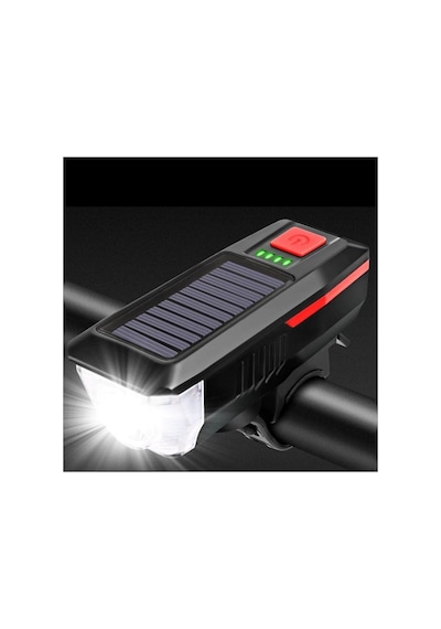 Solar Enerjili Usb Ile Şarj Edilebilir Ledli Bisiklet Feneri Kornalı Ve Su Geçirmez Far Diğer