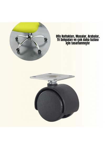 6 Cm Kilitsiz Mobilya Tekerleği Masa Ve Koltuk İçin 4'lü Set Çok Renkli