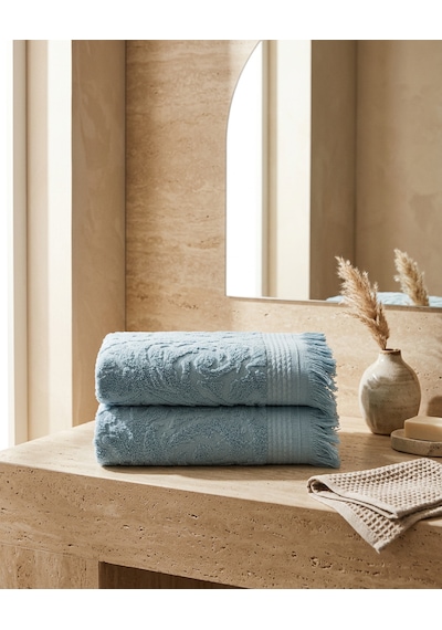 Botti Home %100 Pamuk Jakarlı El Ve Yüz Havlusu Seti 50 X 90 Cm Çeyizlik Saçaklı Havlu 2'li El Ve Yüz Havlusu