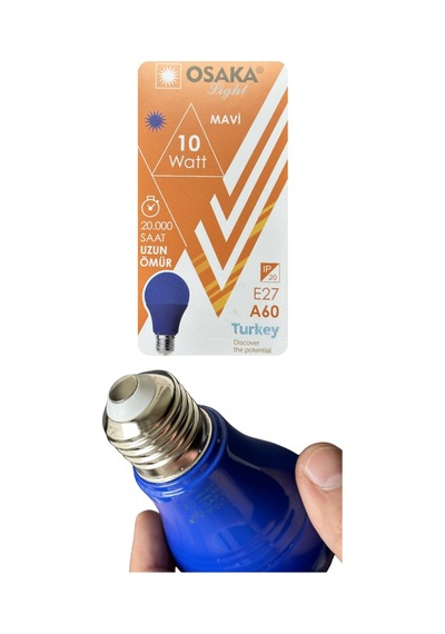 10 Adet Osaka 10w Mavi Işık E27 Duylu Kalın Duy Led Ampul