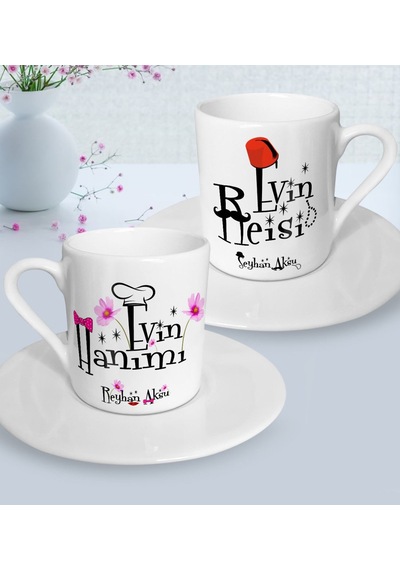 Kişiye Özel İkili Evin Hanımı Reisi Türk Kahvesi Fincanı Seti - 1 Kişiye Özel İkili Evin Hanımı Reisi Türk Kahvesi Fincanı Seti - 1