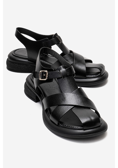 Luvishoes Guıdo Siyah Hakiki Deri Kadın Sandalet Siyah