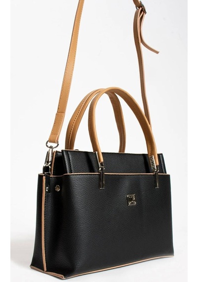 Just Polo Kadın Siyah Camel Gofraj Kabartma Desenli Mıknatıslı Çıtçıt Kapama El Çantası Mh4031mh Siyah - Camel