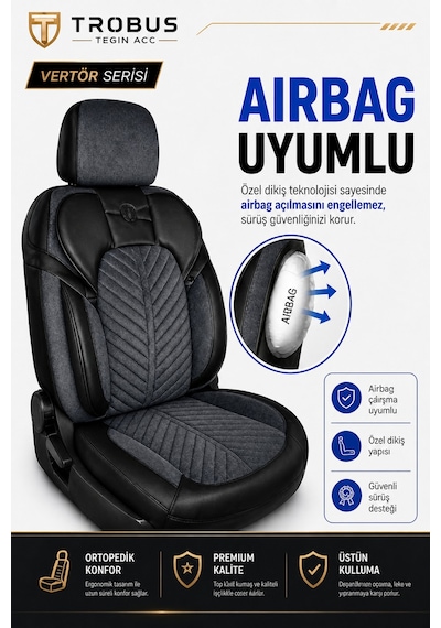 Subaru Impreza 2008-2011 Uyumlu Süvari Serisi Füme Siyah Oto Koltuk Kılıfı