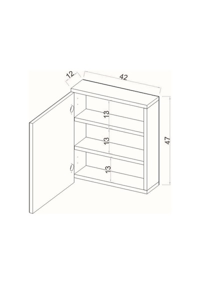 Aras Lavabo Üstü Aynalı Banyo Dolabı 42 Cm Tek Kapaklı 3 Raflı Beyaz Beyaz