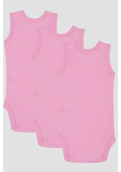 Astrid T Premium Yenidoğan Çocuk Giysi %100 Organik Pamuk 3'lü Pembe Bebek Atlet Çıtçıtlı Zıbın Body