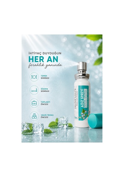 Ağız Spreyi - Ağız Kokusu Giderici, Ferah Nefes, Mentol Aromalı, Alkolsüz & Gazsız, 15 Ml