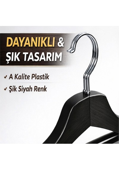 6 Adet Lüks Ahşap Görünümlü Plastik Elbise & Kıyafet Askısı Dayanıklı Gardırop Askılığı Plastik Si Diğer