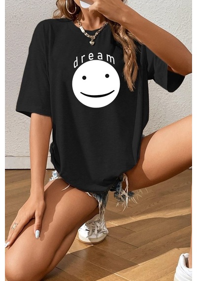 Flood Of Style Unisex Dream Baskılı T-shirt Siyah