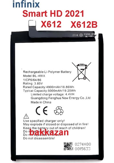 Infinix Smart HD 2021 X612 X612B BL-49IX Batarya Pil 5000 mAh