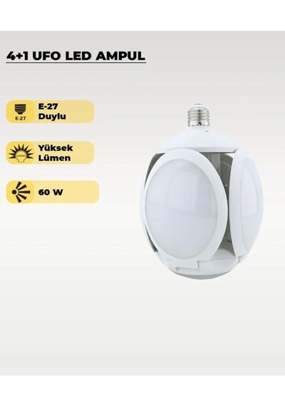 60w Ufo 4+1 Kanatlı Led Ampul, E27 Duy, 6500k Beyaz Işık, 5400 Lümen Diğer