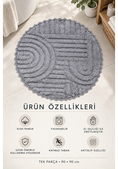 Alanur Bodrum Tufting Cotton Pamuklu El Işi Örgülü 90 X 90 Cm Paspas 113 gri