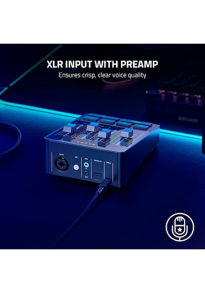 Razer Audio Mixer - Xlr, 3,5 Mm Ve Optik Girişe Sahip Usb Ses Arabirimi - Sessiz Düğmeli 4 Kanallı Arabirim - Tak Ve Çalıştır Siyah