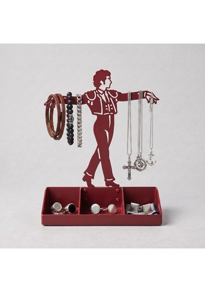 Mens Jewelry Stand & Organizer Flamenco Dancer Valet Tray For Cufflinks, Rings, Watches Black Metal Desk Accessory Gift For Hi Kırmızı