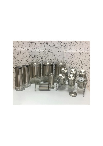 13 Parça Cam Yağlık Sirkelik Baharatlık Baharat Takımı Seti - Inox İnox