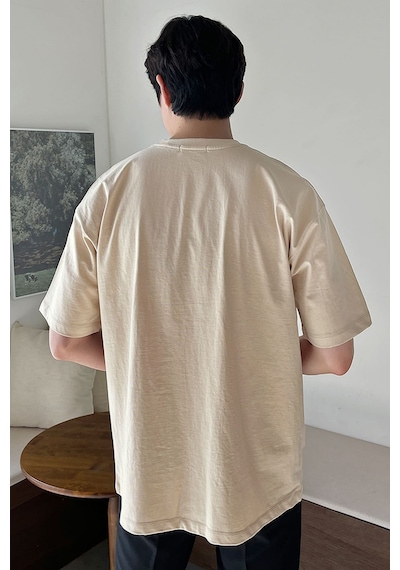 Genius Store Erkek Oversize Tişört Pamuk Kumaş Bisiklet Yaka Rahat Kalıp T-shirt Bej Genius Store Erkek Oversize Tişört Pamuk Kumaş Bisiklet Yaka Rahat Kalıp T-shirt Bej