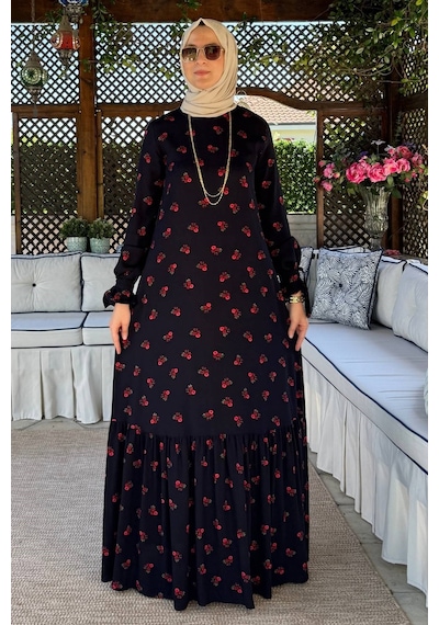 Rabia Şamlı Gül Lacivert Elbise Normal