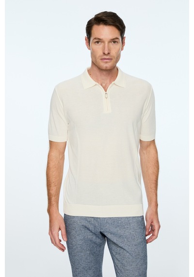 Morven Erkek Ekru Trend Polo Yaka Rayon Triko T-shirt 26ys018019454 Ekru