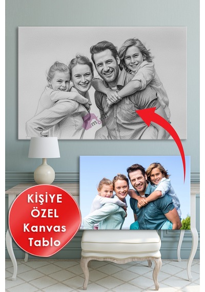 Kişiye Özel Karakalem Efektli Fotoğraf Dijital Baskı Dekoratif Kanvas Tablo 8 Farklı Ölçü