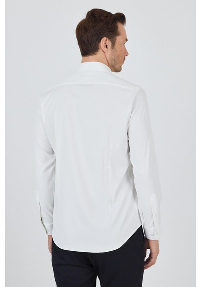 İmza Ekru Yarım İtalyan Yaka Cepsiz Gabardin Uzun Kol Slim Fit Esnek Gömlek 1004250235 Ekru
