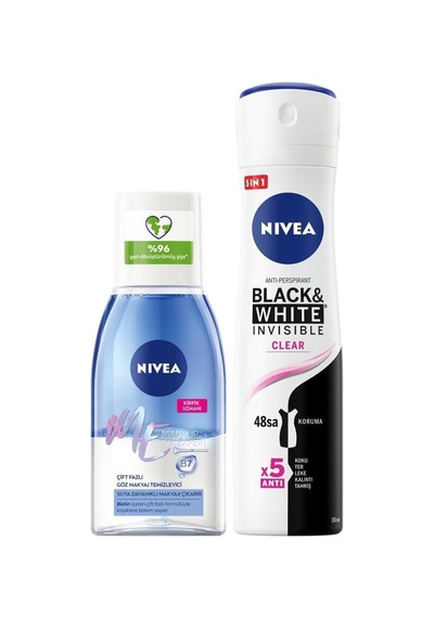 Çift Fazlı Göz Makyaj Temizleyici 125ml Ve Kadın Sprey Deodorant Black&white Invisible Clear 150ml