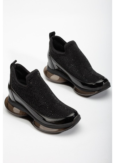Geeta Ayakkabı Kadın Siyah Sneaker Ayakkabı Rahat Bilekli Air Taban