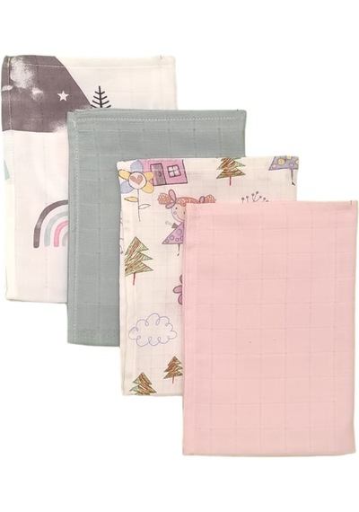 S-mall Bebek Müslin Omuz Ter Bezi 4'lü 40x30 CM Pink Rainbow Çok Renkli