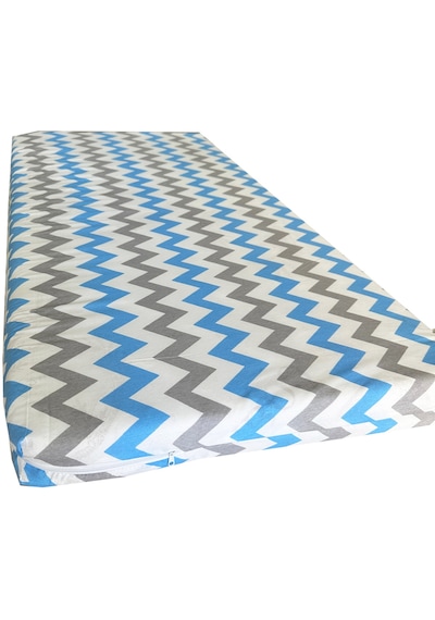 Çocuk Yatağı 60x120x6 Cm Vip Oyun Parkı Sünger Yatak Bebek Yatağı-mavi Gri Zikzak