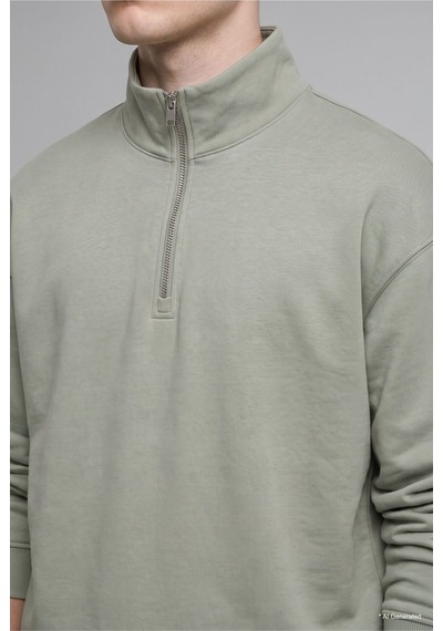 Defacto Boxy Fıt Dik Yaka Skuba Kumaş Uzun Kollu Basic Sweatshirt E9363ax26aukh499 Haki-kh499