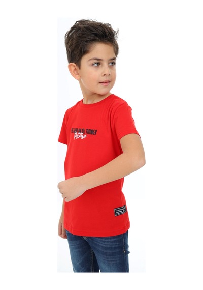 Toontoy Kids Toontoy Erkek Çocuk Baskılı Bisiklet Yaka Kısa Kollu Tişört Kırmızı