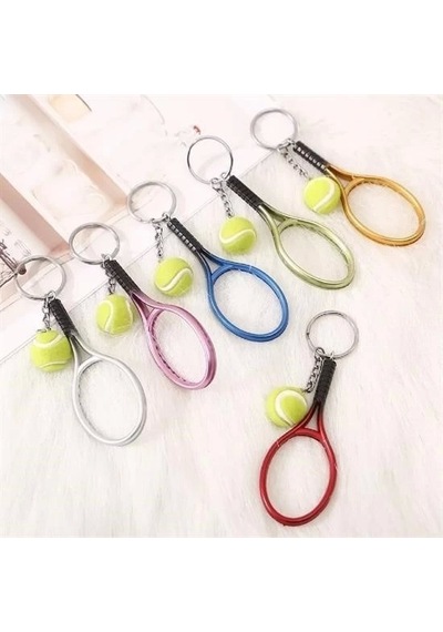 Gerçekçi Tenis Raketi Tasarımlı Şık Anahtarlık Kolye Çanta Süsü Tennis Keychain Çok Renkli