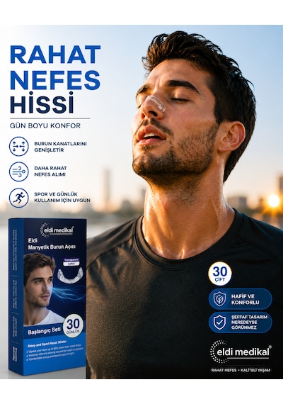 Eldi Manyetik Burun Açıcı Şeffaf Başlangıç Seti 30 Çift Yapışkan Bant-30 Günlük -horlamayı Azaltır-nefesi Rahatlatır