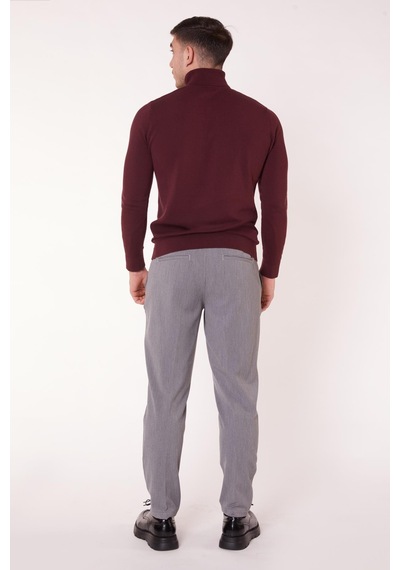 Braccas Erkek Beli Yarım Lastikli Slim Fit Chino Crop Pantolon Koyu Gri Koyu Gri