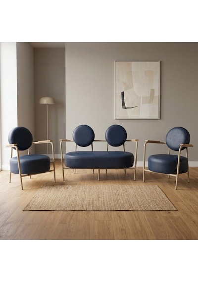 Venüs 2+1+1 Deri Ofis & Büro İş Yeri Bekleme Koltuğu Takımı Cappuccino Metal İskelet - Lacivert Venüs 2+1+1 Deri Ofis & Büro İş Yeri Bekleme Koltuğu Takımı Cappuccino Metal İskelet - Lacivert