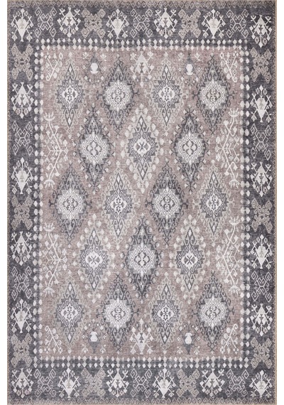 Artloop Stonart Eskitme Vintage Desenli Kahverengi Otantik Yıkanabilir Şönil Halı Al 464 Bej