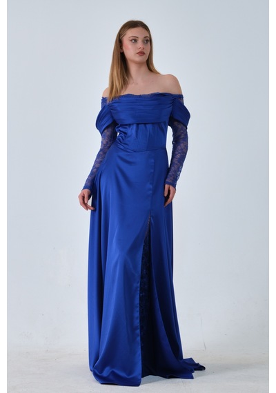 Feminist Saks Kolları Dantel Detaylı Drapeli Abiye 9705561.26