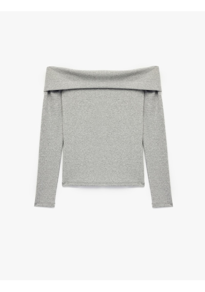 Koton Kaşkorse Slim Fit Uzun Kollu Açık Omuz Tişört Gri 6wak50054ek Gri