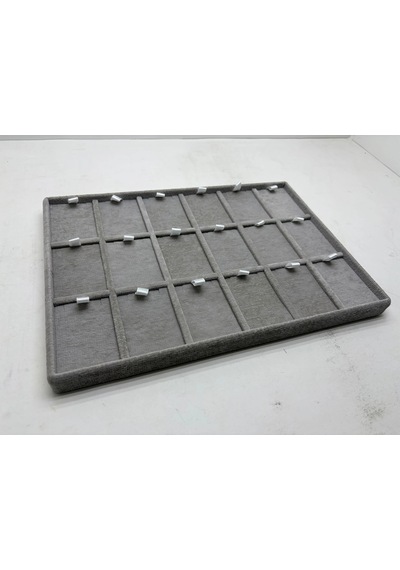 Süet Kumaş Koyu Gri 34-24 Cm Ayaklı 18 Pedli Kolye Tabla Standı