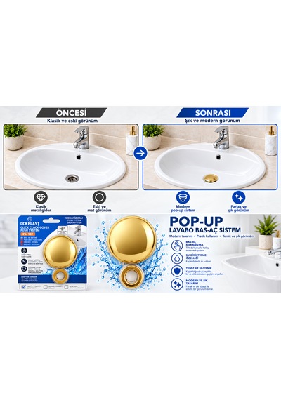 Seramik Görünümlü - Beyaz Pop-up Otomatik Lavabo Sifonu -üniversal Kullanıma Uygun Gold