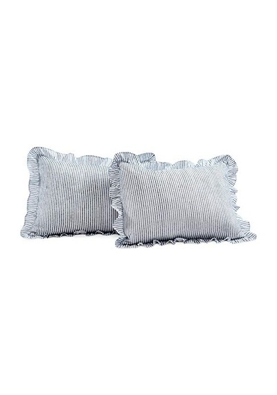 Ticking Çizgili Yatak Örtüsü Lacivert Vintage Şık Çiftlik Evi Tarzı Hafif 3 Parça Set King, Polyester Çok Renkli