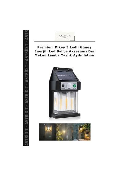 Premium Dikey 3 Ledli Güneş Enerjili Led Bahçe Aksesuarı Dış Mekan Lamba Yazlık Aydınlatma Çok Renkli