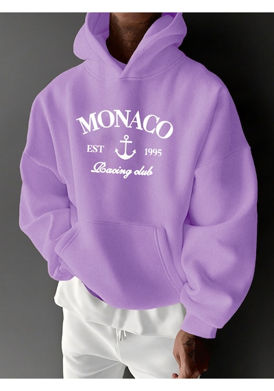 Uyguntarz Unisex Monaco Racing Club Baskılı Tasarım Oversize Sweatshirt Lila