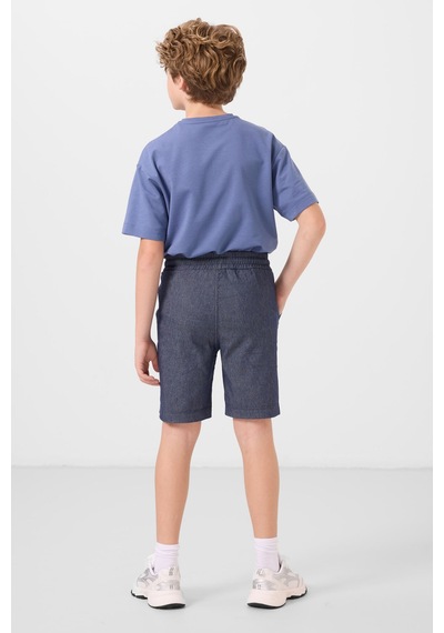 Koyu Mavi-kot Lacivert Pamuklu Oversize Fit Dokuma Hafif Esnek Chino Erkek Çocuk Şort Takım - 11279 Koyu Mavi
