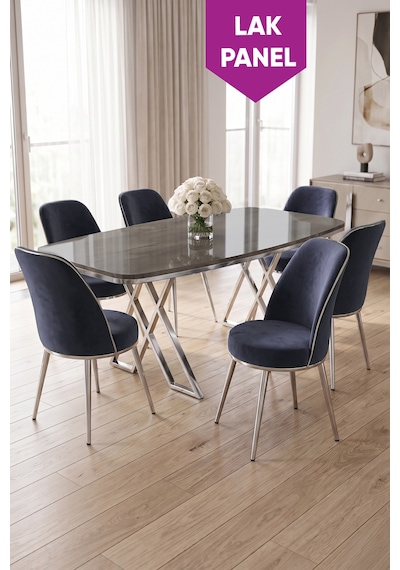 Peras Serisi 90x160 Lak Panel Antrasit İroni Krom Ayaklı Masa Takımı 6 Sandalye Antrasit İroni Masa Antrasit Sandalye Peras Serisi 90x160 Lak Panel Antrasit İroni Krom Ayaklı Masa Takımı 6 Sandalye Antrasit İroni Masa Antrasit Sandalye